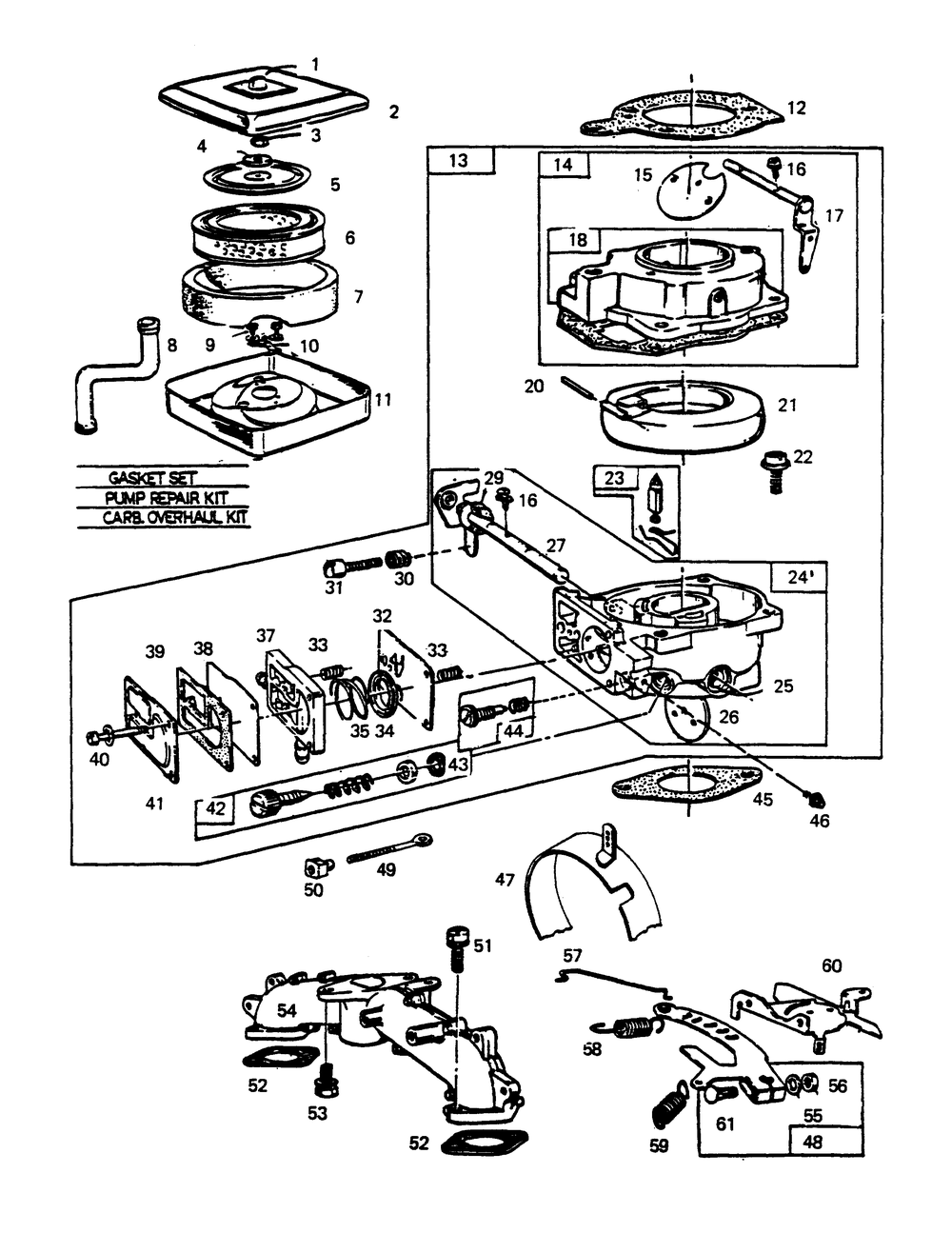 Carburetor, Air Cleaner, Fuel Pump Parts Diagram and Parts List for 6931-4  Generac Generator