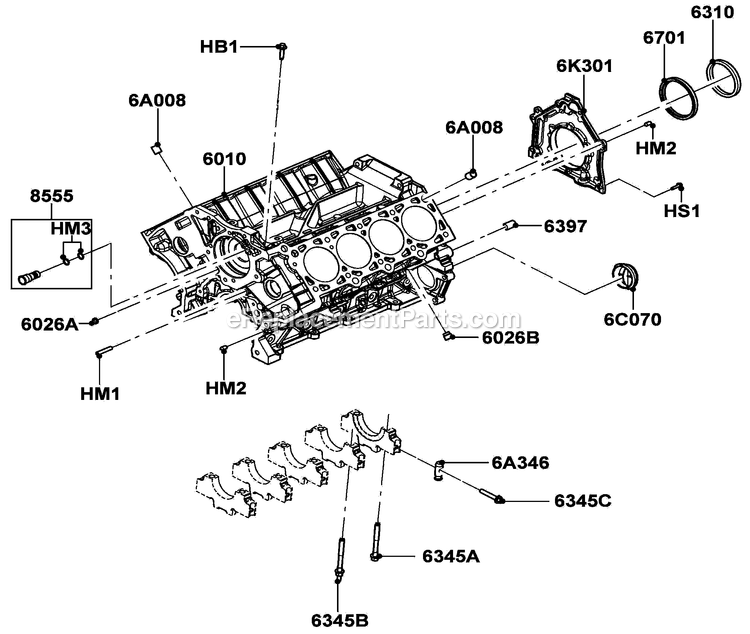 Gas Engine Cylinder Block Diagram and Parts List for LT05554GVSNA (GXB00827 - )(2010) Generac Generator