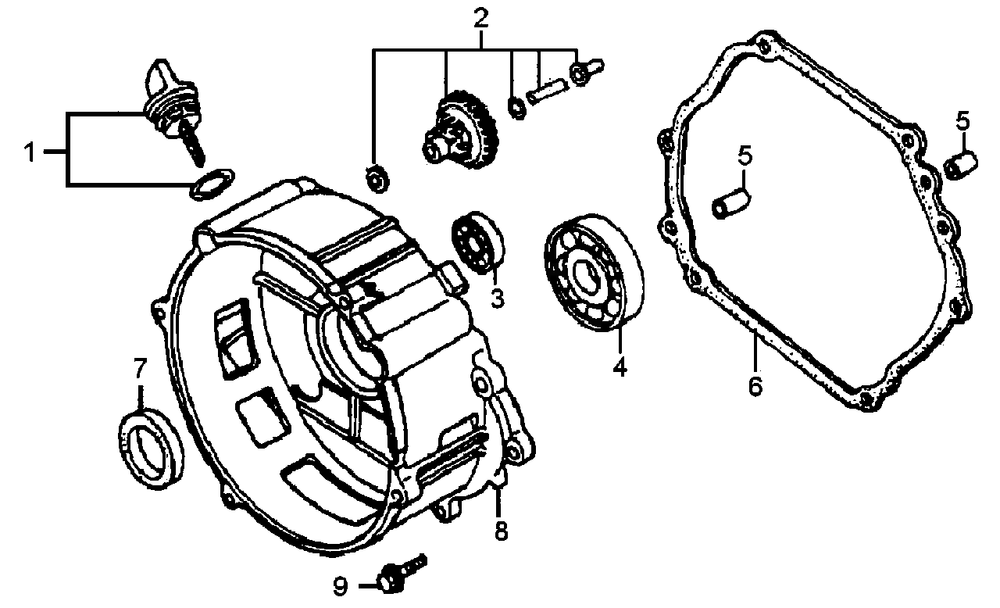 Crankcase Cover Diagram and Parts List for GP7500 (6540842A - 7050161A)(2012) Generac Generator