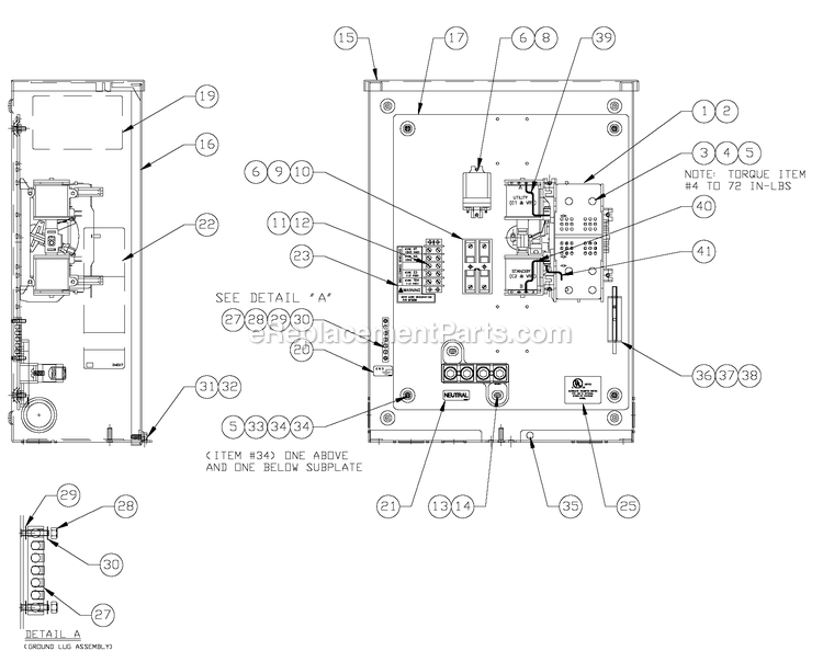 200a Transfer Switch Assembly Diagram and Parts List for G0053351 (0609V32608)(2016) Generac Generator