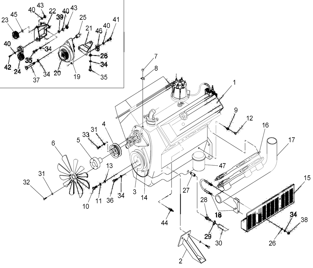 Engine Diagram and Parts List for 0047490 (3650293 - 3651545)(2002) Generac Generator