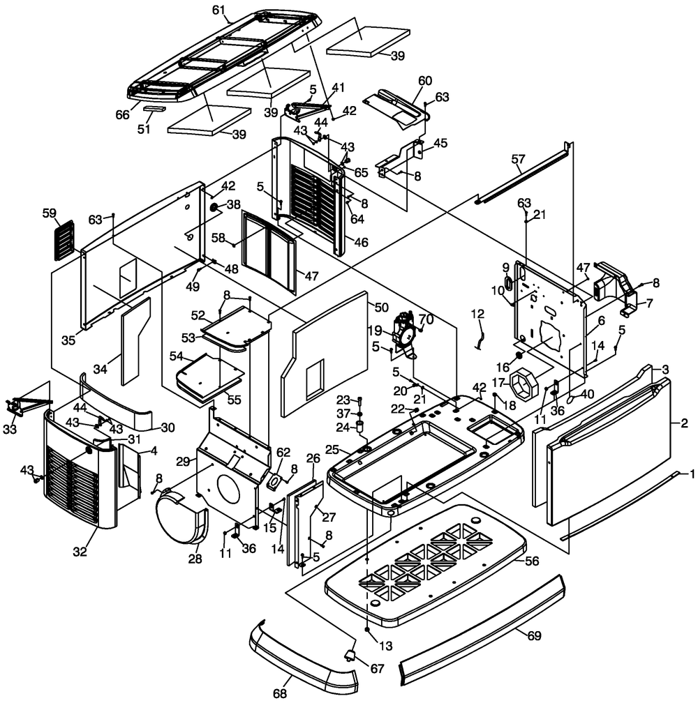 Enclosure Diagram and Parts List for 0060340 (6236718 - 6258680)(2011) Generac Generator