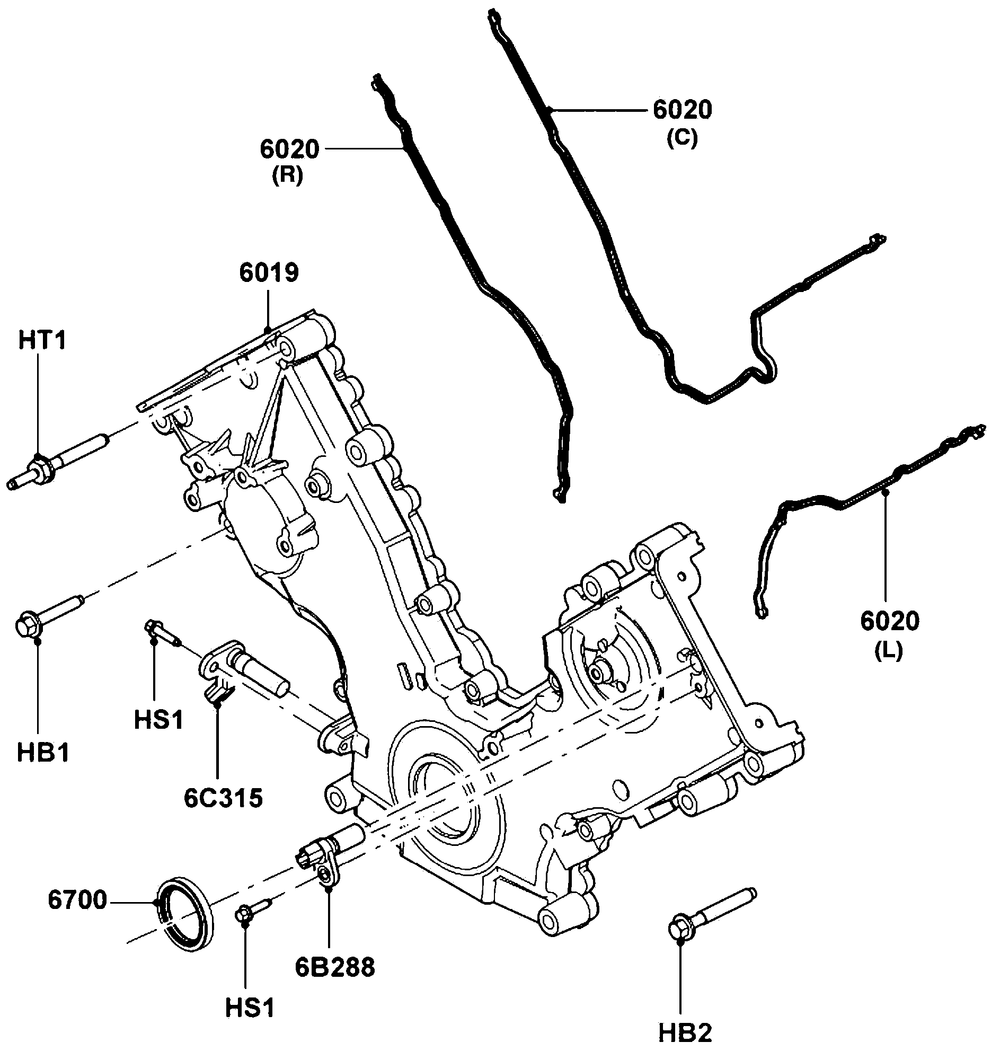 5.4l Gas Engine Timing Cover Diagram and Parts List for QT08054ANSNA (5981037 - 5981038)(2010) Generac Generator