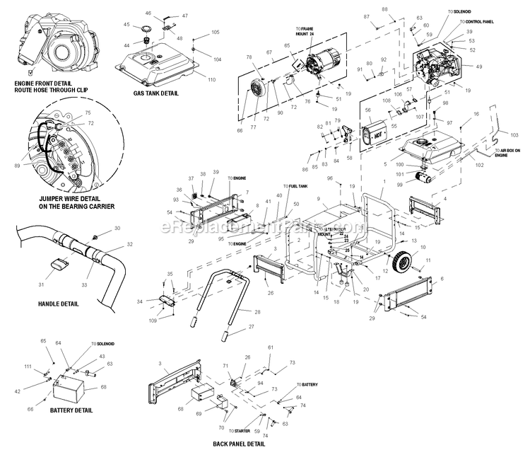 Ev Xg8000es Diagram and Parts List for 0058462 (8412116 - 9791286)(2015) Generac Generator