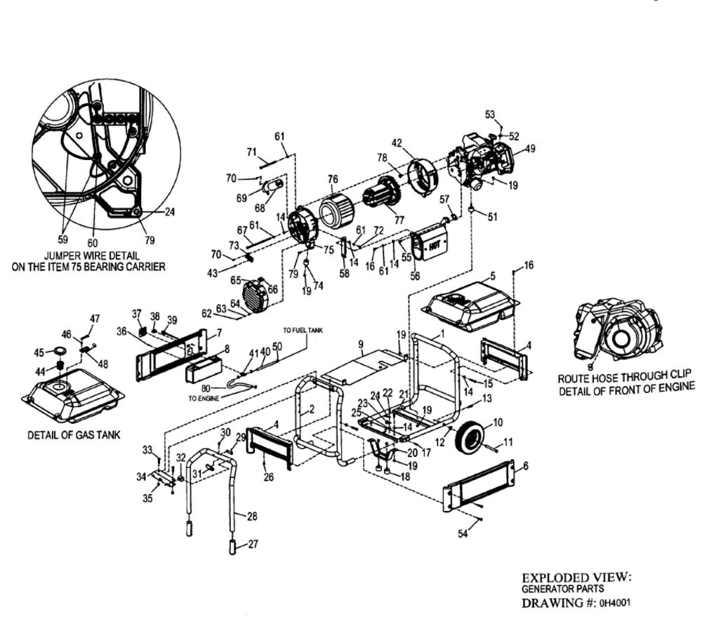 Frame Assembly Diagram and Parts List for XG8000-5800-0  Generac Generator