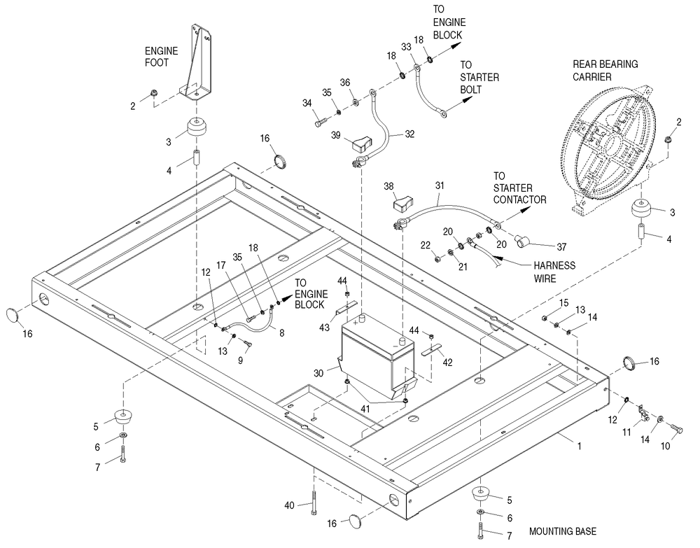 Mounting Base Diagram and Parts List for 0049485 (4180771 - 4225242)(2005) Generac Generator