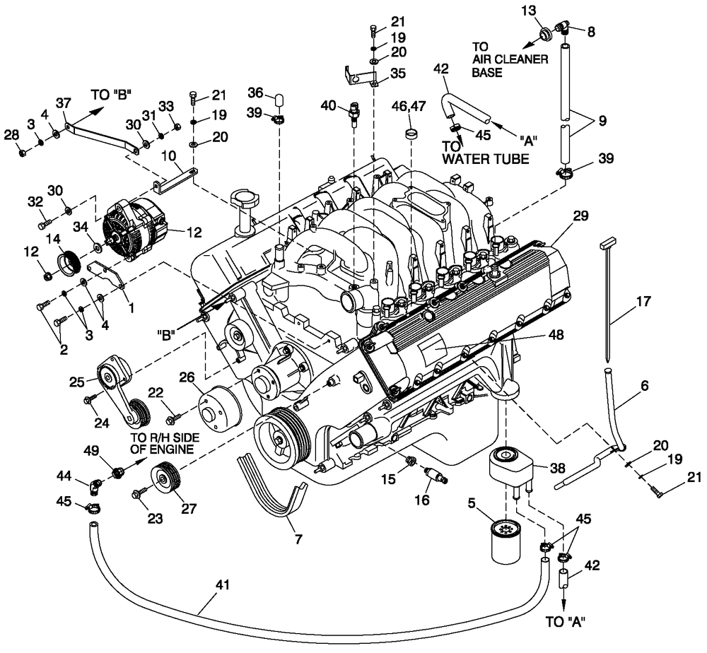 Engine Common Parts L/H Side Diagram and Parts List for QT13068ANSNA (4501304 - 4777482)(2007) Generac Generator