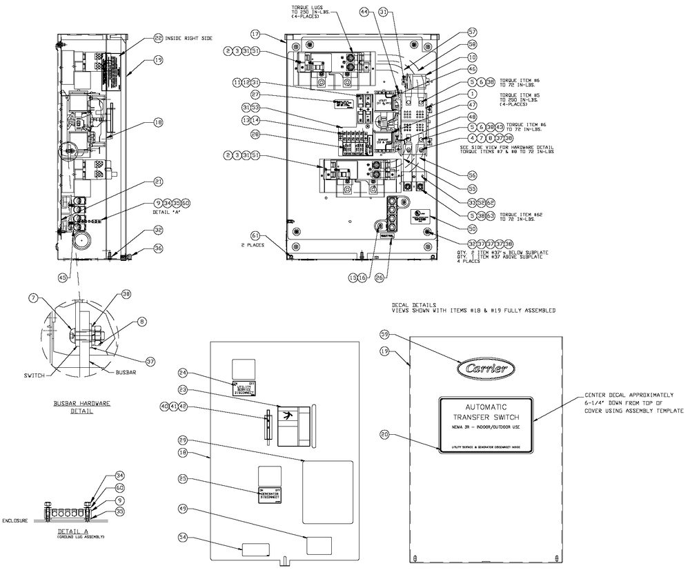 Transfer Switch Assembly Diagram and Parts List for 0053183 (2007V23677)(2007) Generac Generator