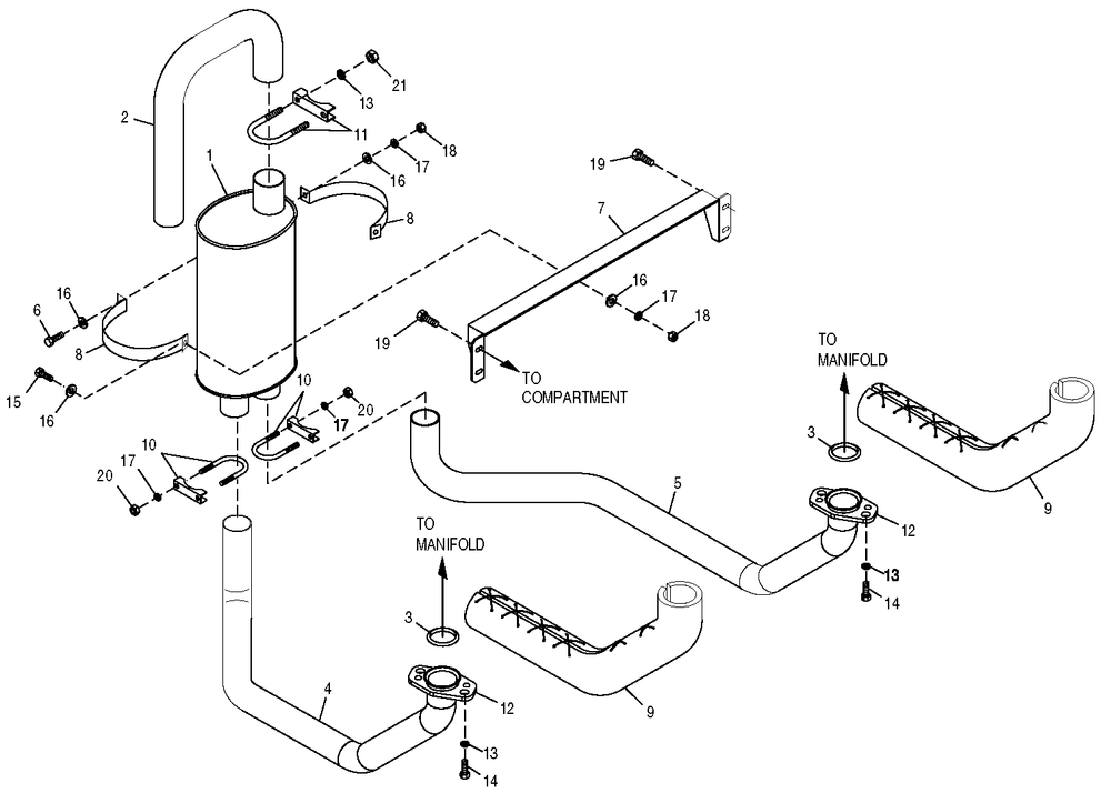 Exhaust Diagram and Parts List for 0049484 (4162283 - 4185523)(2005) Generac Generator