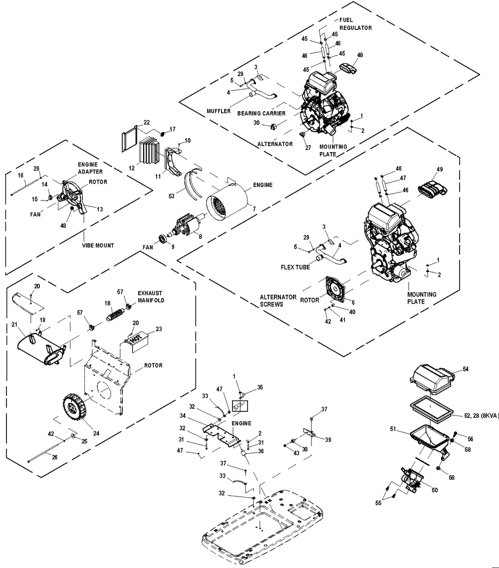 Generator Diagram and Parts List for 0062711 (8863837)(2014) Generac Generator