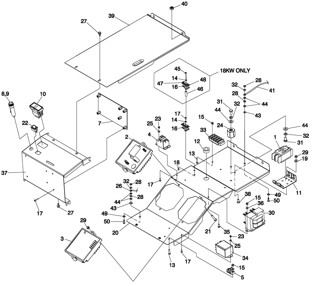 Control Panel 1 Diagram and Parts List for 0054960 (4905950 - 4911020)(2007) Generac Generator
