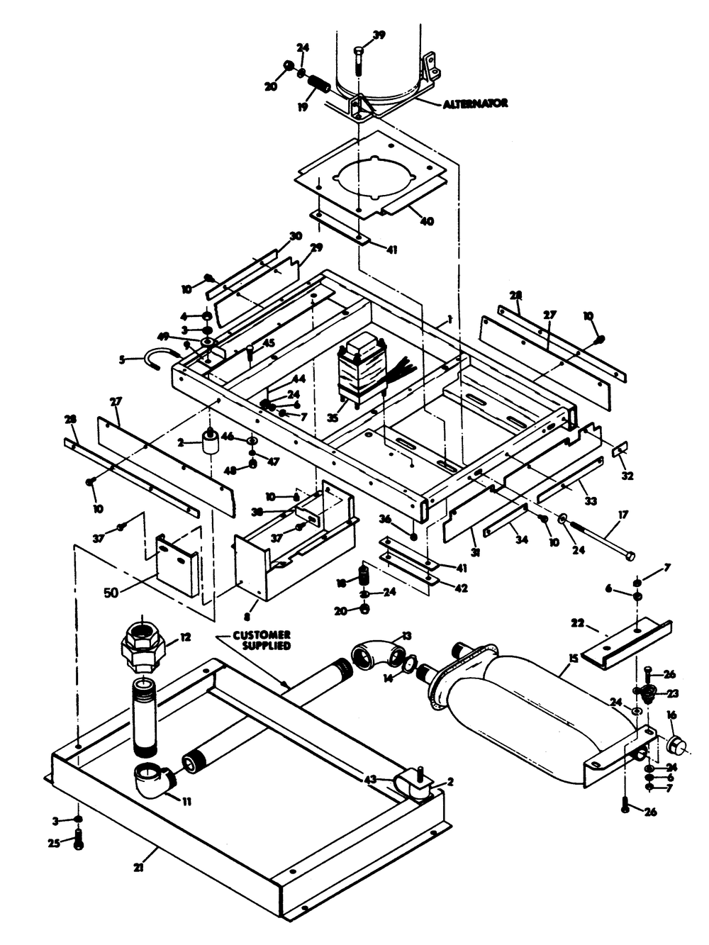 Mounting Base Diagram and Parts List for 6318-1  Generac Generator