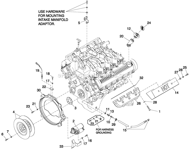 Engine Common Parts R/H Side 5.4l Cpl Diagram and Parts List for QT05554KNSNA (6654325)(2011) Generac Generator