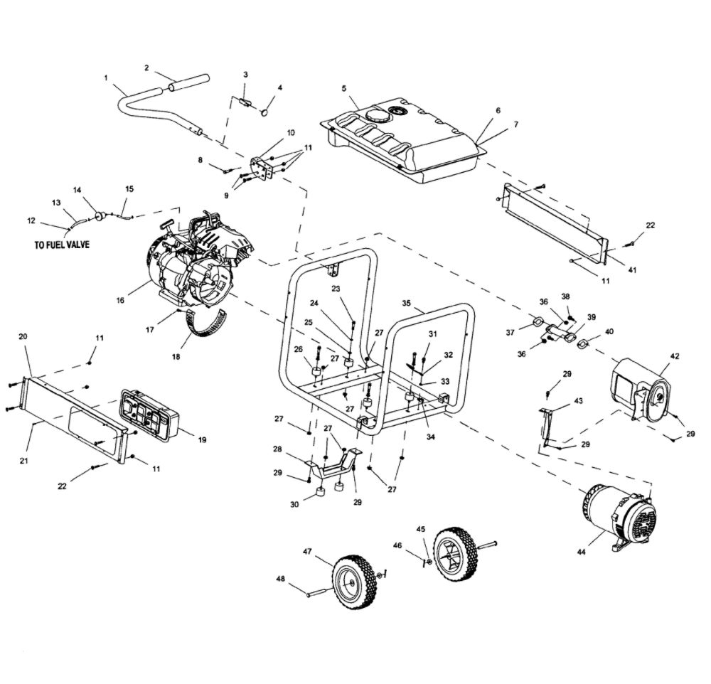 Frame Assembly Diagram and Parts List for GP6500-5940-0  Generac Generator
