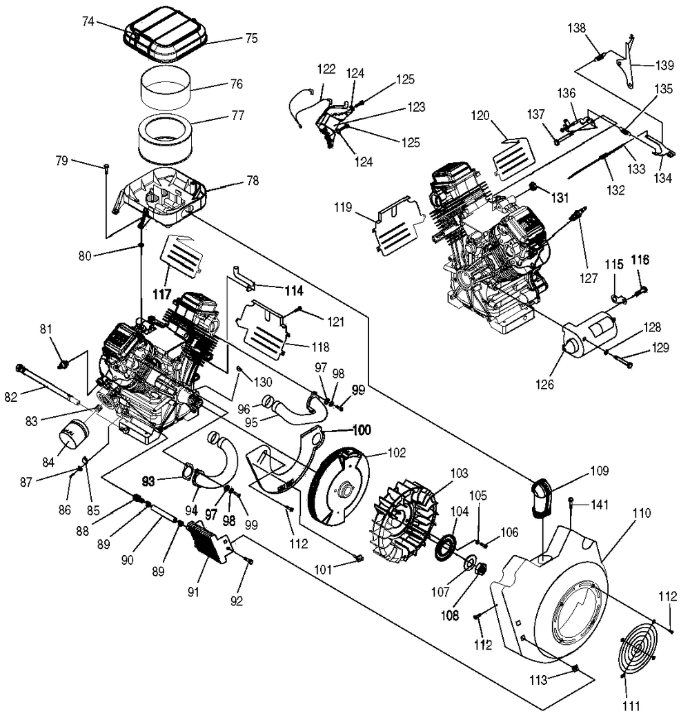Engine 4 Diagram and Parts List for 0047600 (3639392 - 37288867)(2014) Generac Generator