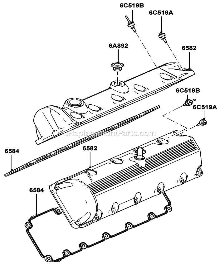 Gas Engine Rocker Cover Diagram and Parts List for LT05554GVSNA (GXB00827 - )(2010) Generac Generator