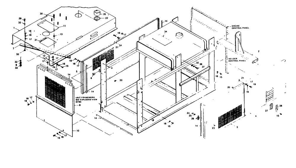 Sheet Metal Diagram and Parts List for 1006-B  Generac Welder