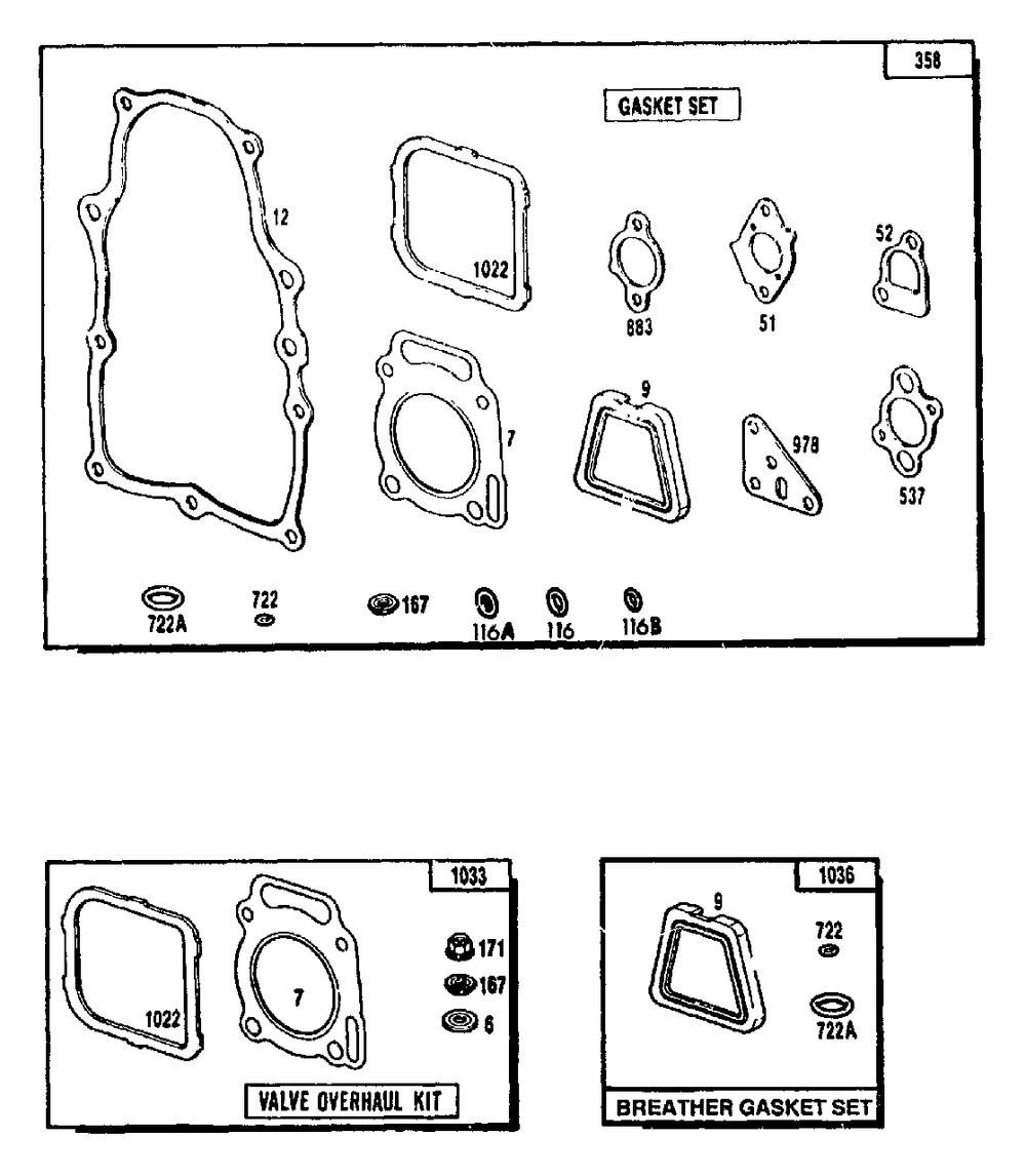 Gasket Set, Breather Gasket Set, And Valve Overhaul Kit Diagram and Parts List for 4W113D (9163-2)(9163-2) Generac Generator