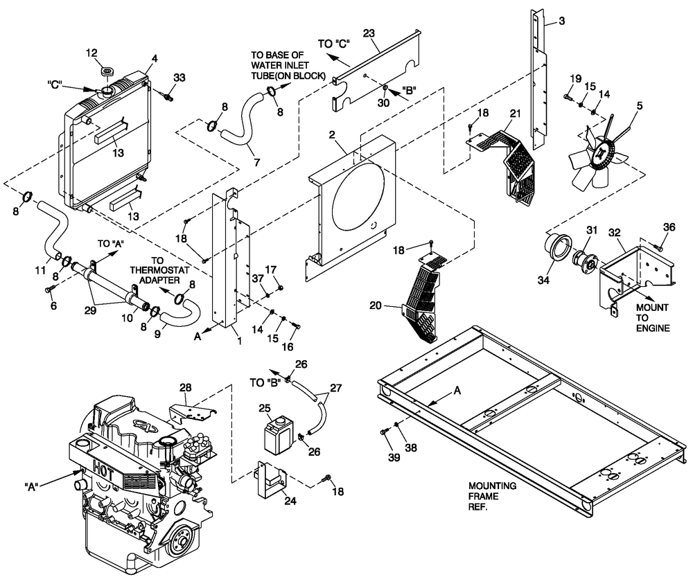 Cooling System 1.6l C1 Diagram and Parts List for 0053183 (4108V30497)(2008) Generac Generator