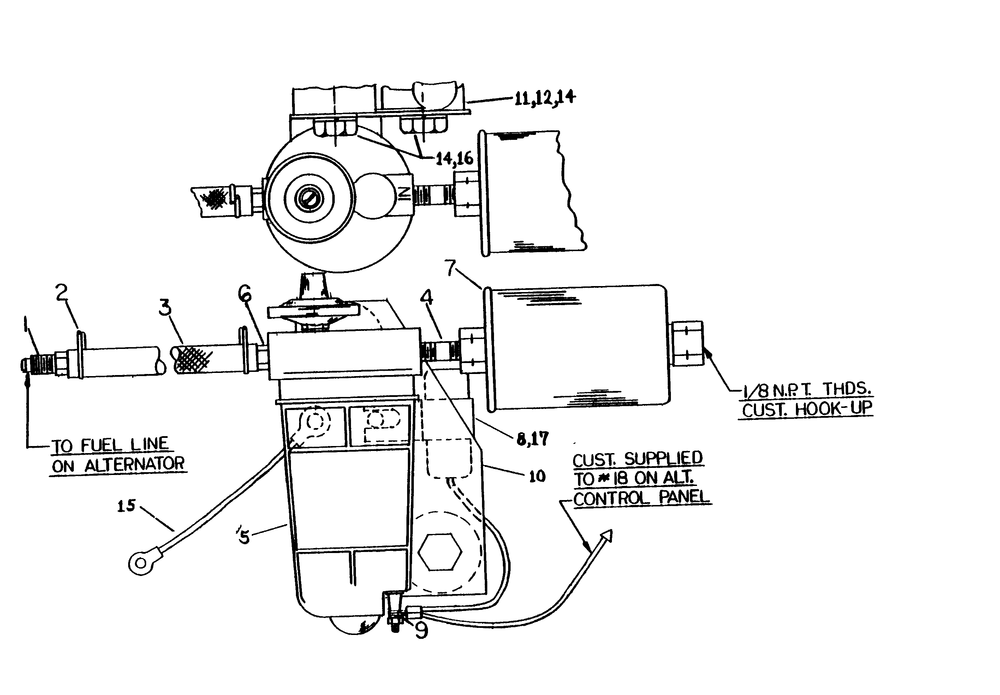 Fuel Pump And Filter Assembly Diagram and Parts List for 6121-1  Generac Generator