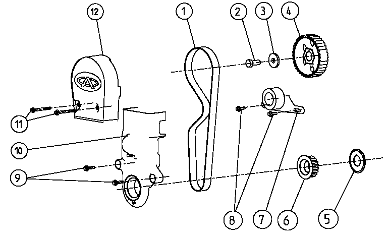 1.5l Gas Engine Timing System Diagram and Parts List for QT03015ANSX (7005578 - 9279531)(2014) Generac Generator