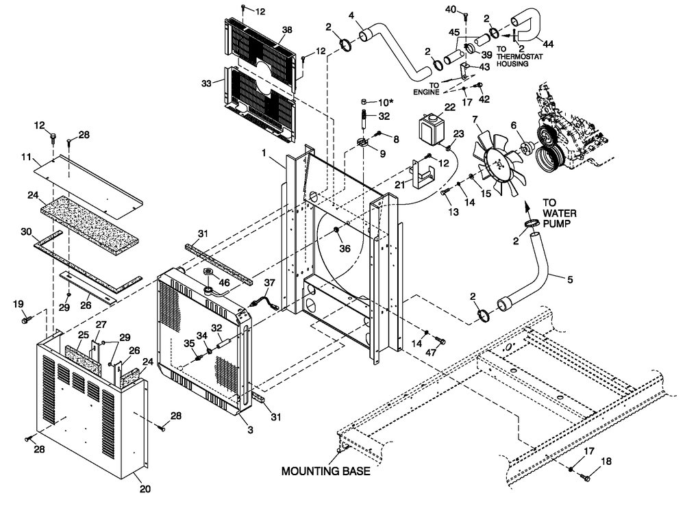 C2 Cooling System And Fan Drive Diagram and Parts List for 0052200 (4250251 - 4278341)(2005) Generac Generator