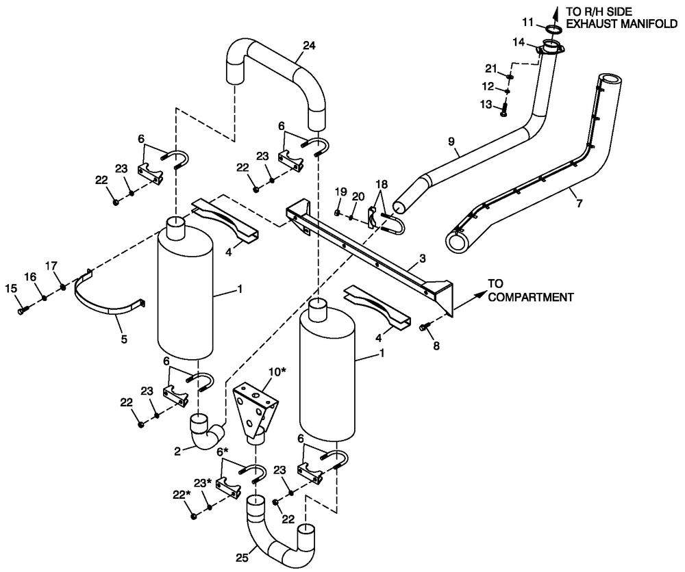Muffler Exhaust Diagram and Parts List for QT02524ANNNA (5555295 - 5614645)(2009) Generac Generator