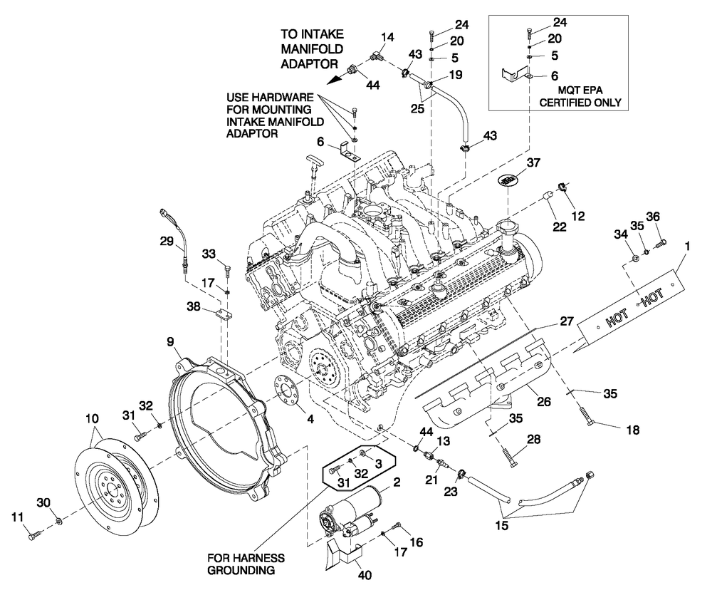 Engine Common Parts R/H Side Diagram and Parts List for QT07068ANANA (5217447)(2008) Generac Generator