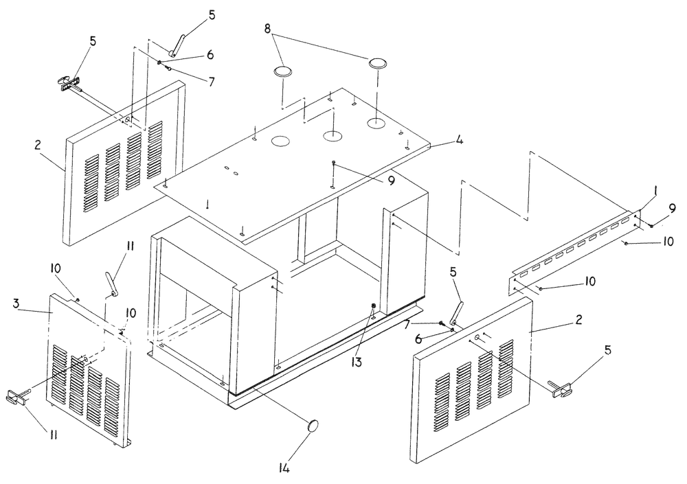 Enclosure Diagram and Parts List for 0009891 (3141056 - 3204699)(2014) Generac Generator