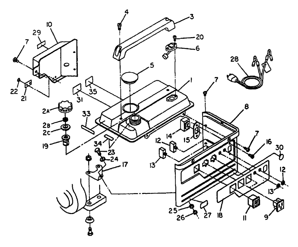 Fuel Tank And Sheet Metal - 750 Watt Unit No. 67440 Diagram and Parts List for G1000 (8834-0)(8834-0) Generac Generator