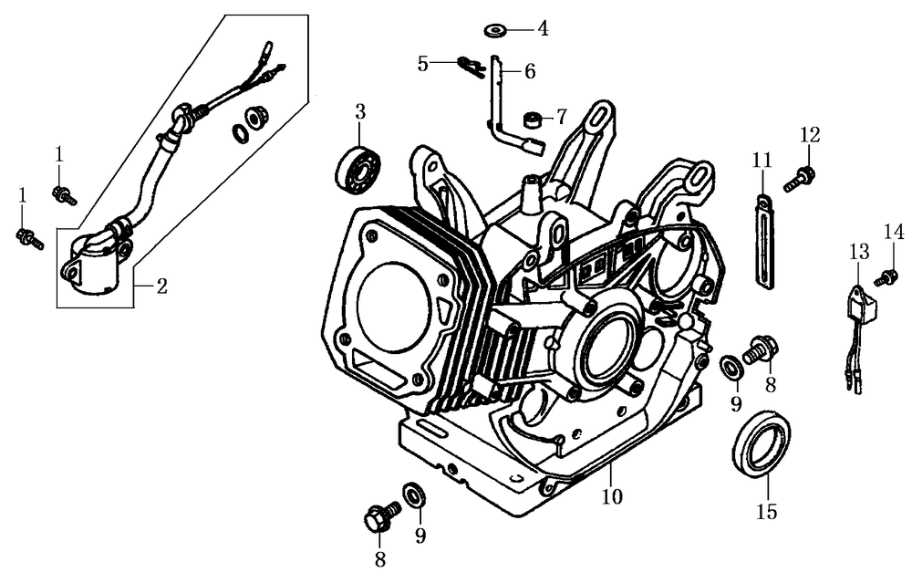Crankcase Diagram and Parts List for 0059451 (7442620A - 8094139A)(2013) Generac Generator