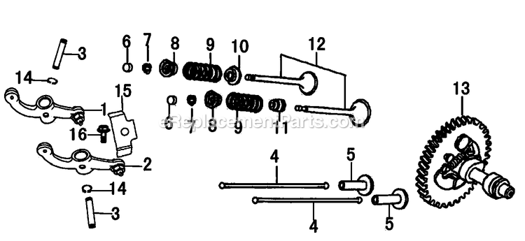 Camshaft Diagram and Parts List for 0060392 (7613625A - 8455517A)(2013) Generac Generator