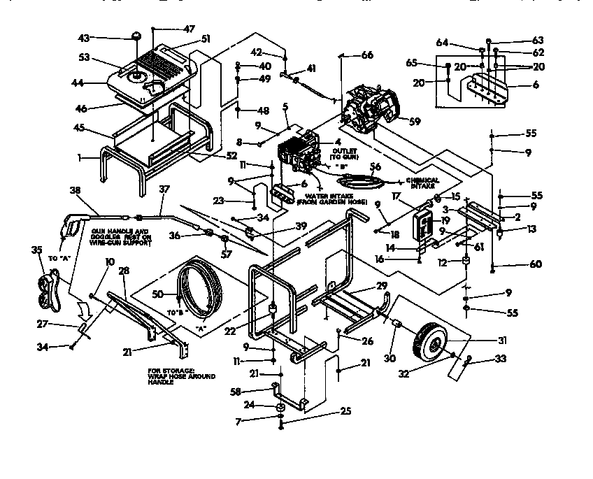 Main frame Diagram and Parts List for 0606-4  Generac Pressure Washer