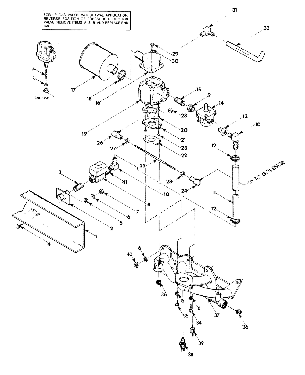 Gas Fuel System Diagram and Parts List for 9105-0  Generac Generator