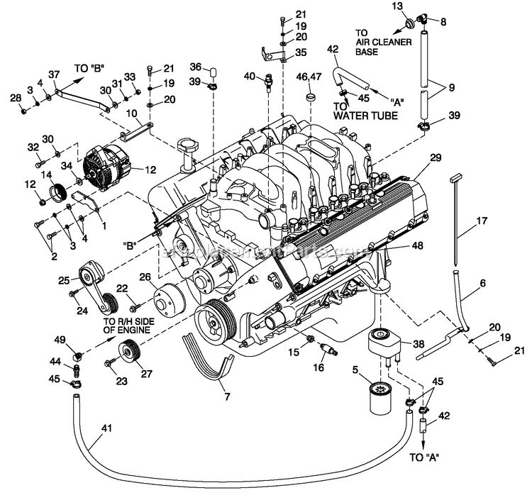 Engine Common Parts L/H Side (6.8l Cpl) Diagram and Parts List for QT07068GVSNA (6168590)(2010) Generac Generator