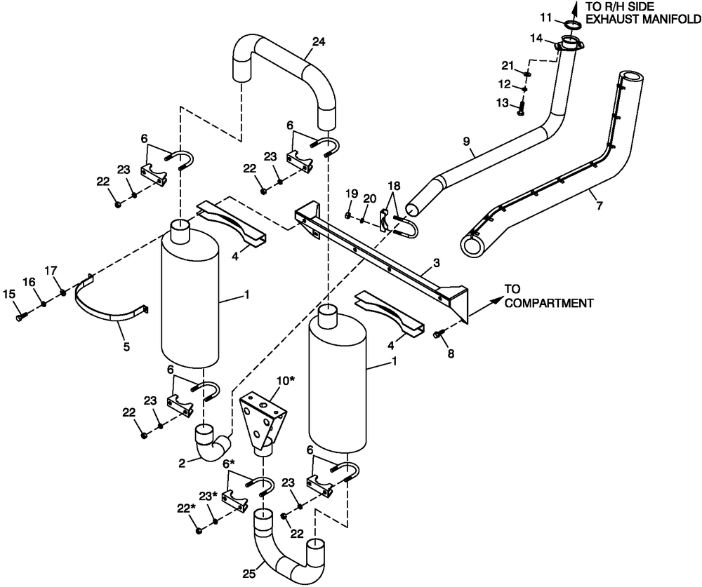 Muffler Exhaust Diagram and Parts List for QT02524ANSN (4784321 - 4814098)(2007) Generac Generator