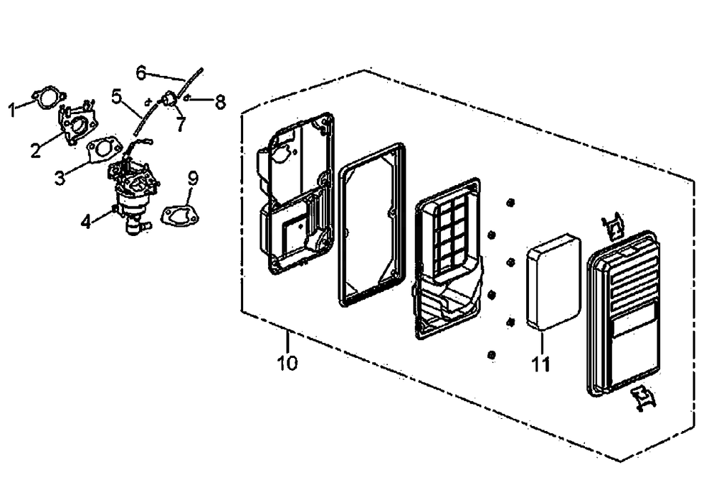 Air Cleaner And Carburetor Diagram and Parts List for GP7500 (6540842A - 7050161A)(2012) Generac Generator