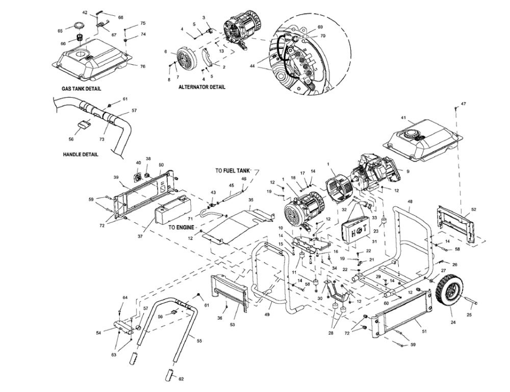 Frame Assembly Diagram and Parts List for 005778-1  Generac Generator