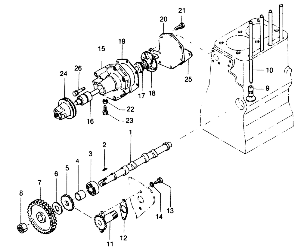 Camshaft And Water Pump Diagram and Parts List for 1010-B  Generac Welder