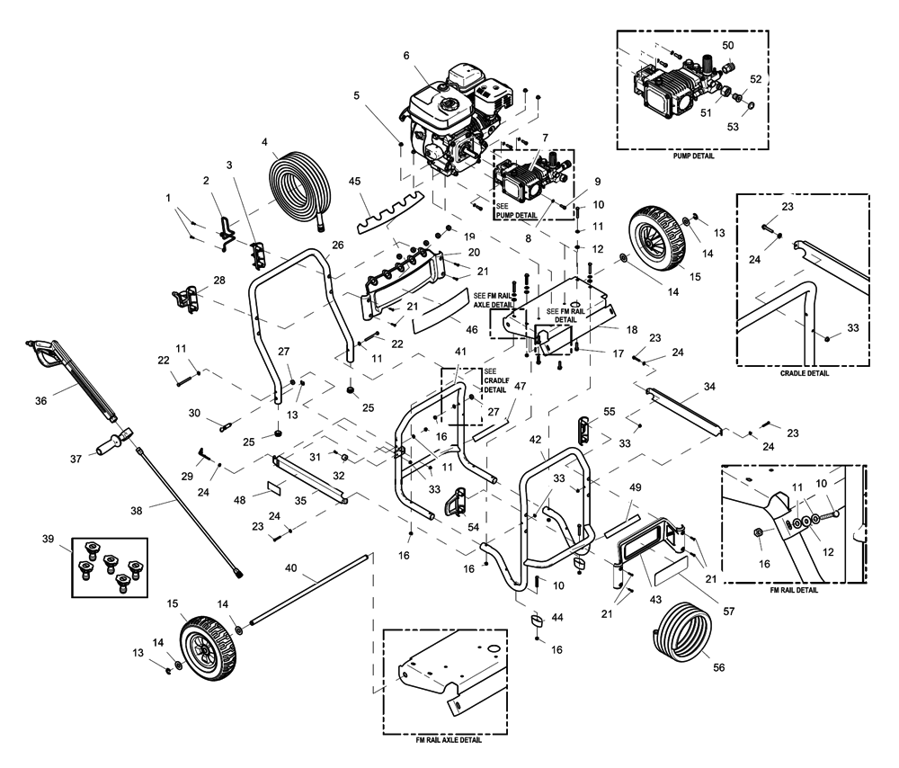 Fig-0 Diagram and Parts List for 006855R0  Generac Pressure Washer