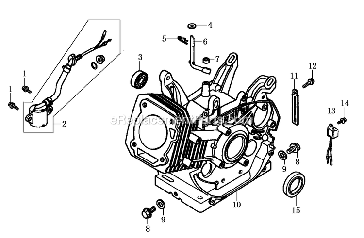 Crankcase Diagram and Parts List for 0060392 (7613625A - 8455517A)(2013) Generac Generator