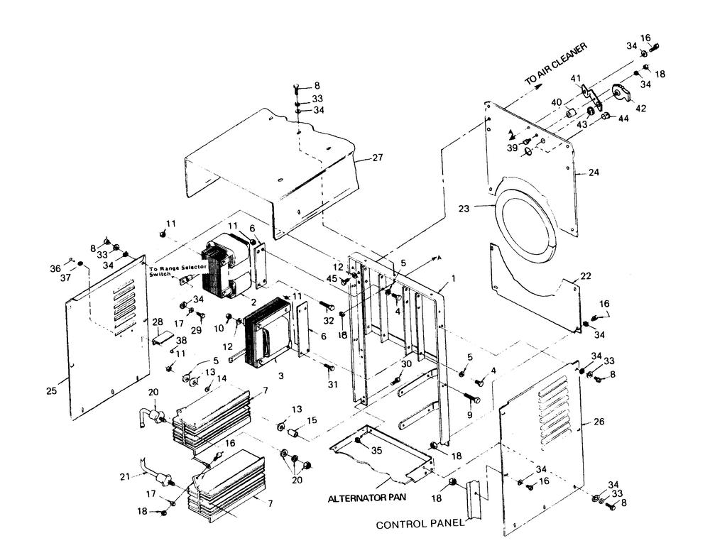 Sheet Metal Diagram and Parts List for 1008-D  Generac Welder
