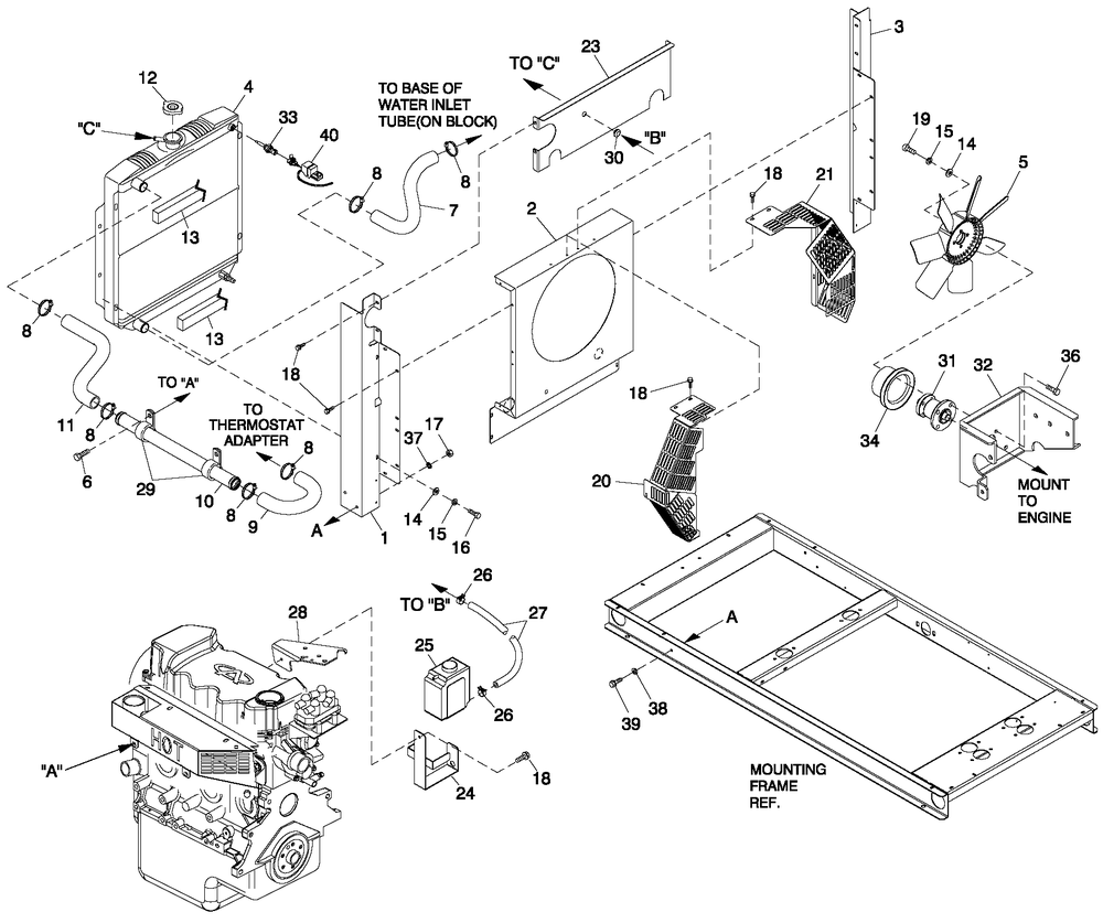 Cooling System 1.6l Diagram and Parts List for 0053363 (4786586)(2007) Generac Generator