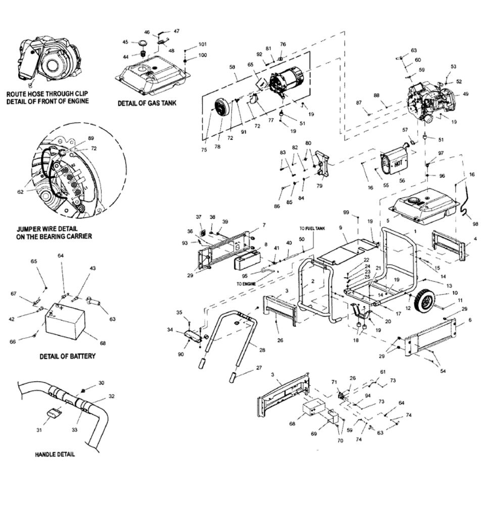 Frame Assembly Diagram and Parts List for XG8000E-5747-3  Generac Generator