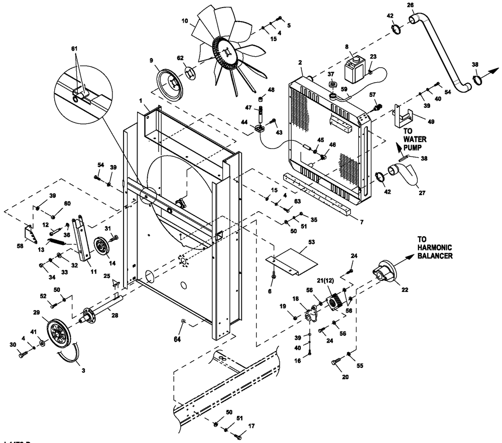 Coolsys/Fan Drive 4.6l Cp Diagram and Parts List for QT08046AVAX (6266294 - 6378169)(2011) Generac Generator