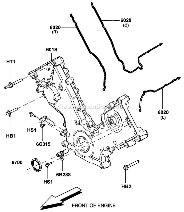 Gas Engine Timing Cover Diagram and Parts List for LT05554GVSNA (GXB00827 - )(2010) Generac Generator