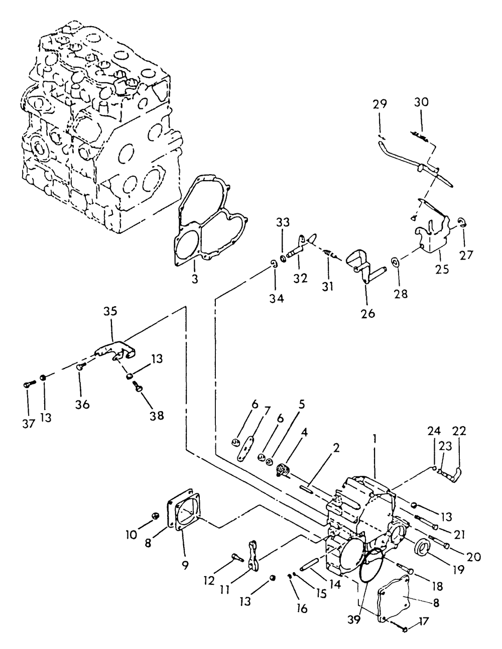 Timing Gear Housing And Governor Diagram and Parts List for 9410-0 (Np80d)(Rv Gen) Generac Generator