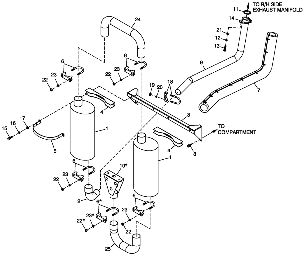 Muffler Exhaust Diagram and Parts List for 0052621 (4407970 - 4790842)(2007) Generac Generator