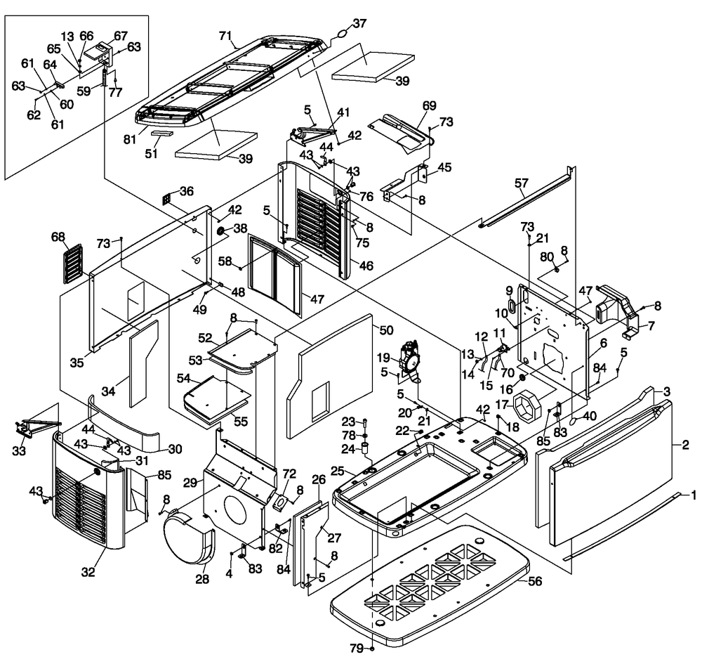Enclosure Diagram and Parts List for 0058731 (7388136 - 8100518)(2013) Generac Generator