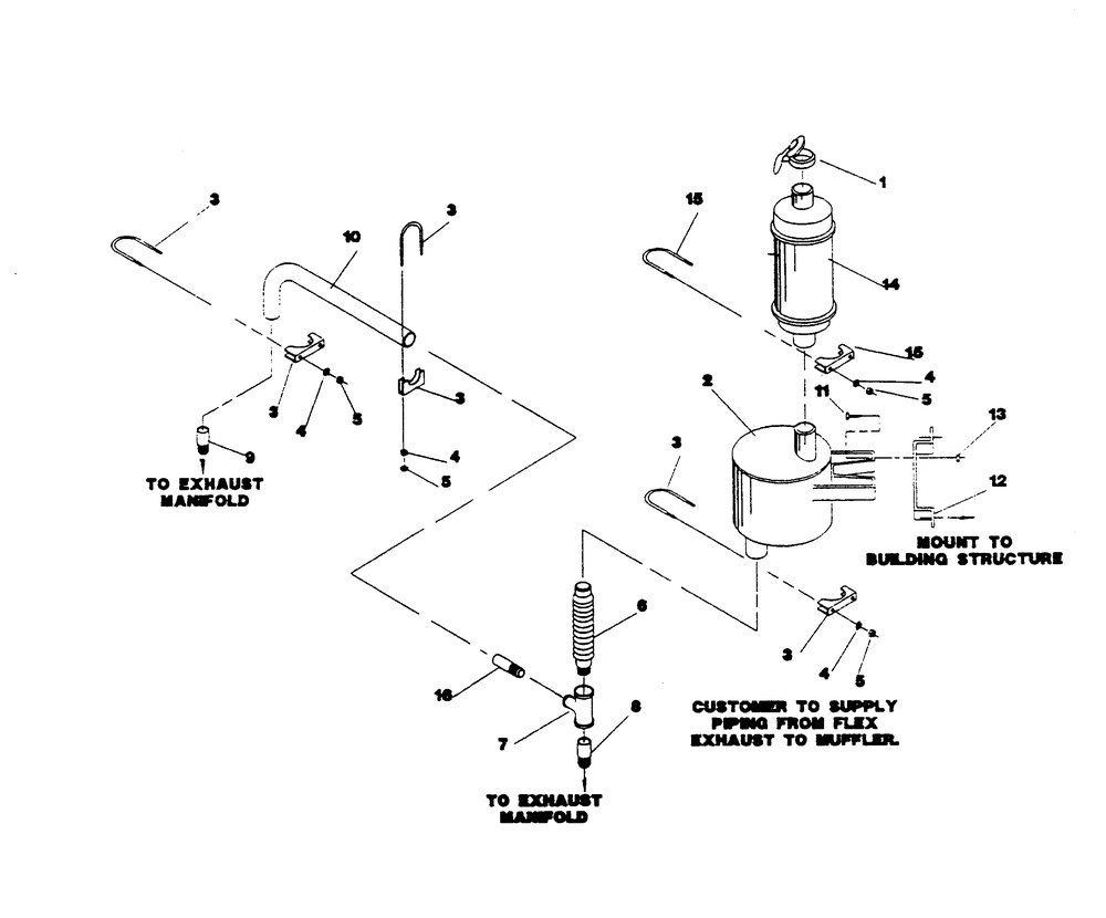 Engine Exhaust System Diagram and Parts List for 9657-3  Generac Generator